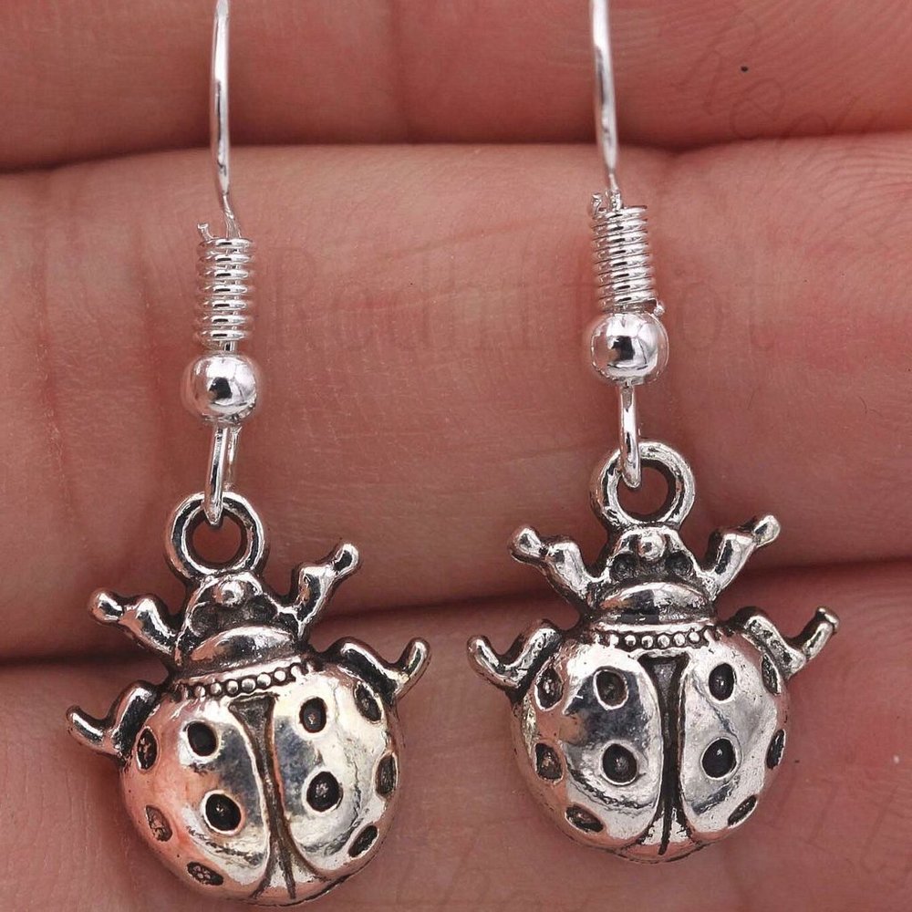 Ladybug Silver Earrings